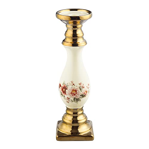 fanquare 31.2cm Blumen Porzellan Hohe Kerzenhalter, Gold Säulenständer Kerzenhalter, Tischdekoration Kerzenständer von fanquare