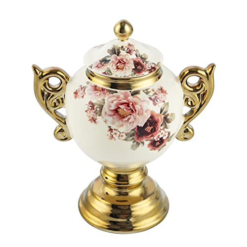 fanquare 450ml Blumen Keramik Vorratsdosen mit Deckel, Goldene Aufbewahrungsdose, Dekoration Porzellan Vase von fanquare