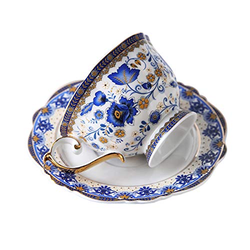 fanquare Blau Blume Fine Bone China Teetasse Set, Vintage Porzellan Kaffeetasse und Untertasse, 200ml von fanquare