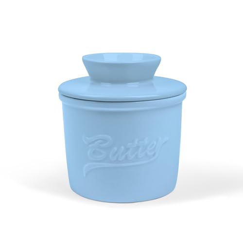 fanquare Blau Butterdose Porzellan mit Deckel, Runder Butterbehälter fur Französische Butterdose und Weiche Butter von fanquare