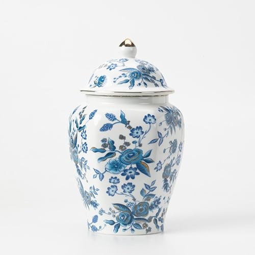 fanquare Blau und weiß Ingwer Gläser mit Deckel Chinesisch Porzellan Tee Kanister Rose Blume dekorative Blume Vase, 900ML Keramik Lagerung Krug Tee Kaffee Zucker für Home Kitchen 19.5CM von fanquare