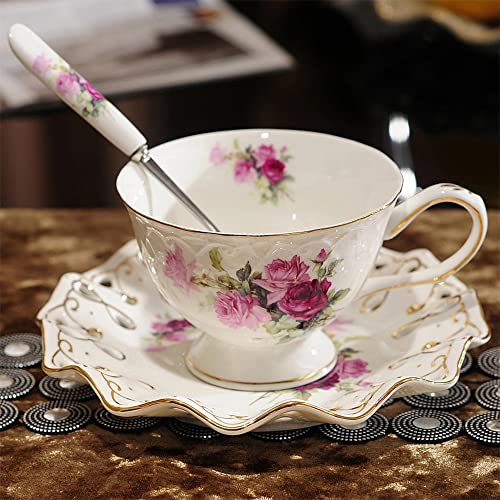 fanquare Blume Teetasse mit Untertasse, Vintage Kaffee Teetasse Set, Keramik Kaffeetasse für Frühstück Nachmittagstee, Weiß von fanquare