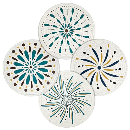 fanquare Boho Runde 4er Set Tischsets, Baumwolle Seil Gewebt Platzmatten, Hitzebeständig rutschfeste Platzdeckchen für Küche, Zuhause, Restaurant, Speisetisch, Ø 30cm von fanquare