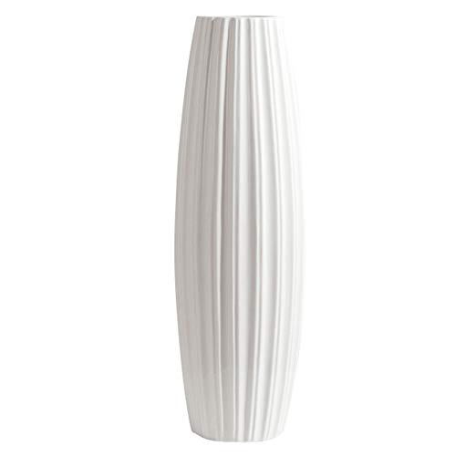 fanquare Einfache Weiße Streifen Große Bodenvase, Handgemachte Dekorative Vase, Hohe Keramik Vase für Blumen, Höhe 45cm von fanquare