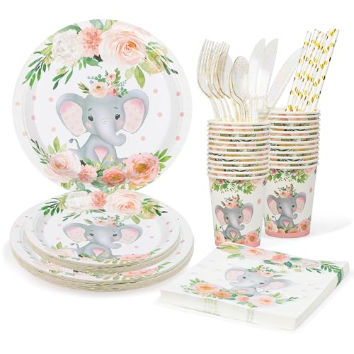 fanquare Elefant Partygeschirr Set 192 Stück Weiß Rosa Partyzubehör für 24 Gäste Tier Blumen Pappteller Tassen Servietten und Besteck Set für Kinder Geburtstag Party Supplies fanquare Elefant Partygeschirr Set 192 Stück Weiß Rosa Partyzubehör für 24 Gäste Tier Blumen Pappteller Tassen Servietten und Besteck Set für Kinder Geburtstag Party Supplies von fanquare