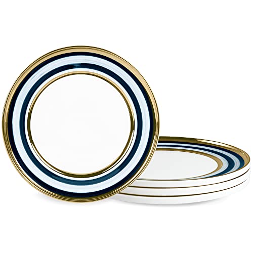 fanquare Gestreift Dessertteller Set für 4 Personen, Blau und Grün Servierplatte Porzellan, Frühstücksteller Modern mit Goldrand von fanquare
