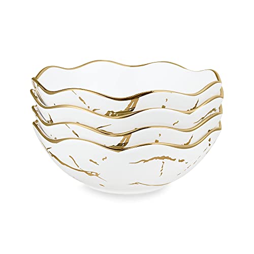 fanquare Gold Marmor Salatschüssel Groß 4er Set, Wellenförmig Pastaschalen Porzellan, Dessertschalen Keramik für Geschenke von fanquare