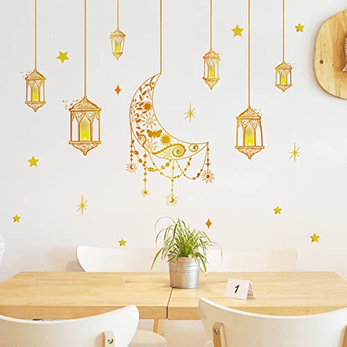 fanquare Gold Mond und Stern Wandtattoo Laterne Eid Mubarak Wandaufkleber DIY Fenster Klammert islamischen für Haus Party von fanquare