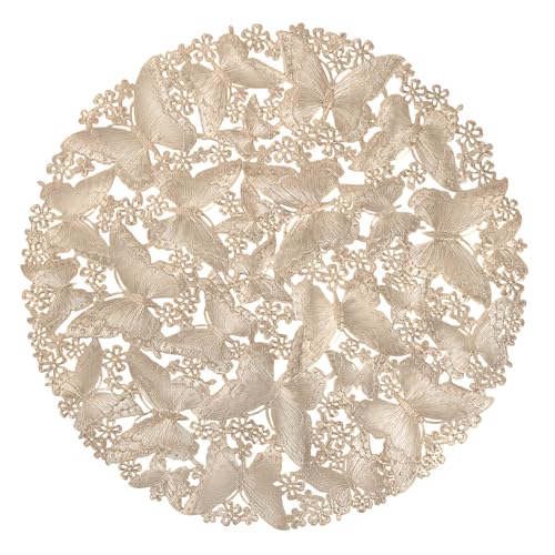 fanquare Gold Platzsets Set von 6 Elegante Runde Schmetterling Blumen PVC Platzsets Hitzebeständig Abwaschbar Tischsets für Essen zu Hause 38CM fanquare Gold Platzsets Set von 6 Elegante Runde Schmetterling Blumen PVC Platzsets Hitzebeständig Abwaschbar Tischsets für Essen zu Hause 38CM von fanquare