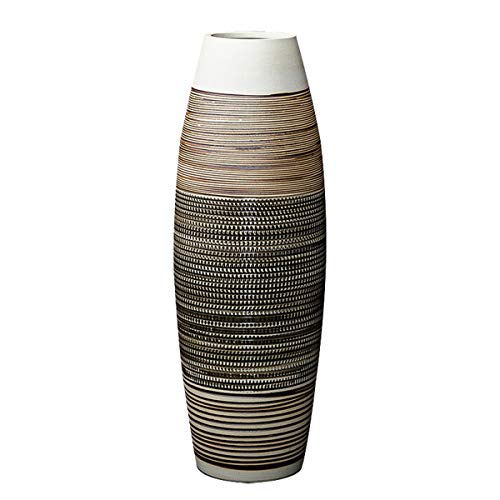 fanquare Große Bodenvase mit Braunen und Schwarzen Streifen, Handgefertigte Dekorative Keramik Blumenvase, Höhe 50cm von fanquare