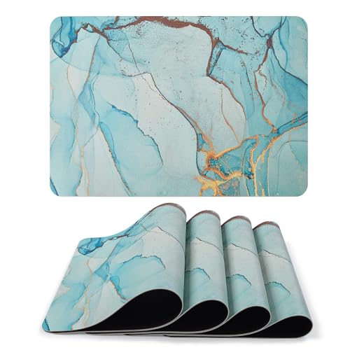 fanquare Großes Platzset, Leder Esszimmer-Tischsets 4er-Set, waschbar, rutschfest, 43x30cm, Blaues Marmor-Muster, Indoor-Tischsets für Küche und Esstisch von fanquare
