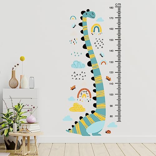 fanquare Grüne Dinosaurier Höhe Charts Wandtattoo mit Regenbogen Wolke, Abnehmbare Vinyl Wandaufkleber Kunst Dekor für Kinder Schlafzimmer Baby Kinderzimmer von fanquare