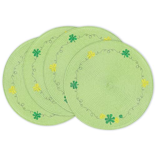 fanquare Grünes Gewebtes Tischset 4er Set St. Patrick's Tag Klee Platzsets 38cm Runde Geflochtene Tischsets Hitzebeständige rutschfeste Tischsets für Küchentisch Party Essen von fanquare