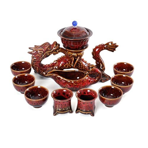 fanquare Halbautomatisches Teeset Drachen-Kungfu-Teeset Chinesisches Teeservice Rot 11-teiliges Traditionelles Teekannen-Tee-Tassen-Set Porzellan Teeservice Set für Erwachsene Geschenke fanquare Halbautomatisches Teeset Drachen-Kungfu-Teeset Chinesisches Teeservice Rot 11-teiliges Traditionelles Teekannen-Tee-Tassen-Set Porzellan Teeservice Set für Erwachsene Geschenke von fanquare
