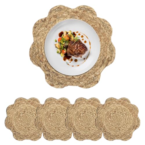 fanquare Handgefertigt Runde Geflochtene Platzsets, Natürliche Wasserhyazinthe Weben Platzset von 4, Geflochtene Stroh Tischsets für die Küche 30cm von fanquare