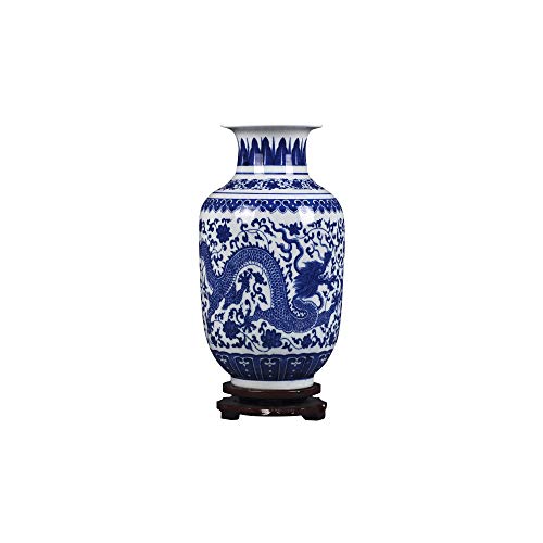 fanquare Jingdezhen Blau und Weiß Porzellan Blumenvase, Kleine Handgemachte Drachen Keramik Vase, Dekorative Vase, Höhe 30cm von fanquare