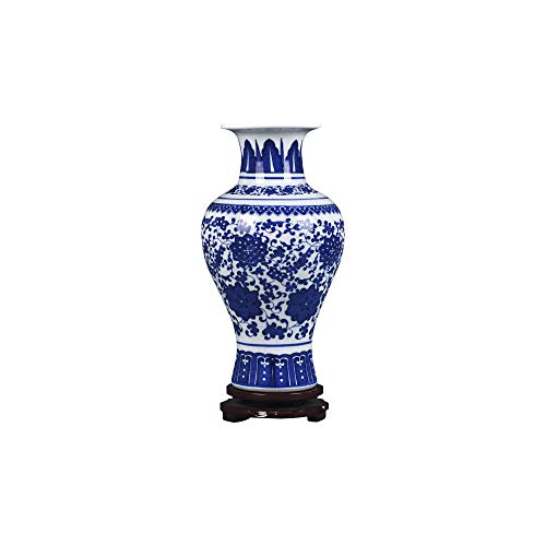 fanquare Jingdezhen Fischschwanz Blau und Weiß Porzellan Vase, Handgemachte Zweig Lotus Keramik Vase für Blumen, Kleine Dekorative Vase, Höhe 30cm von fanquare