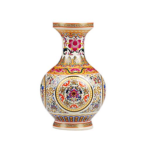 fanquare Jingdezhen Keramik Vase mit Gelbe und Rot Blumen Motiv, Handgefertigte Dekorative Porzellan Blumenvase, Höhe 25cm von fanquare