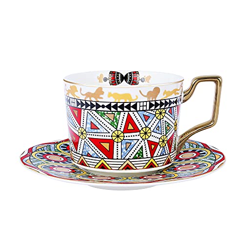 fanquare Kaffeetasse und Untertasse Boho, Geometrisches und Tier Muster, Personalisierte Porzellan Tasse, 200ml von fanquare