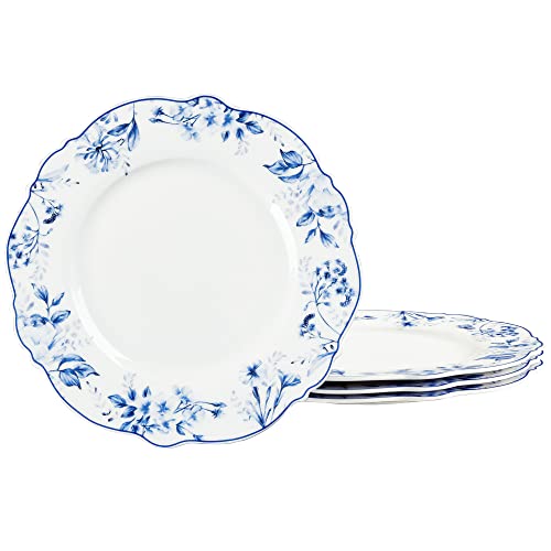 fanquare Kuchenteller 4-er Set, Brotteller Porzellan Blaues Blumen Muster, Tortenteller Ø 21 cm Pastateller Dessertteller Set Spülmaschinenfest Mikrowellengeeignet von fanquare