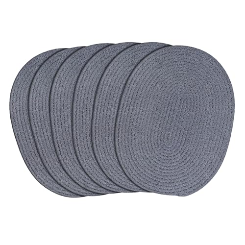 fanquare Ovale gewebte Platzsets Satz von 6 Dunkelgrau Baumwolle Seil Geflochtene Platzsets hitzebeständig Waschbar rutschfeste Tischsets für Küche Esstisch, Home Dekoration 30x40cm von fanquare