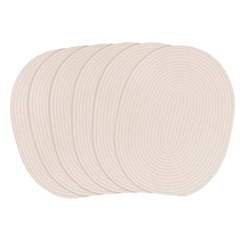 fanquare Ovale gewebte Platzsets Satz von 6 Weiß Baumwolle Seil Geflochtene Platzsets hitzebeständig Waschbar rutschfeste Tischsets für Küche Esstisch, Home Dekoration 30x40cm von fanquare