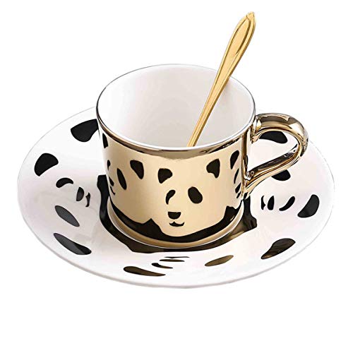 fanquare Panda Spiegel Reflexions Design Porzellan Teetasse Set, Gold Keramik Kaffeetasse Mit Untertasse, 250ml von fanquare
