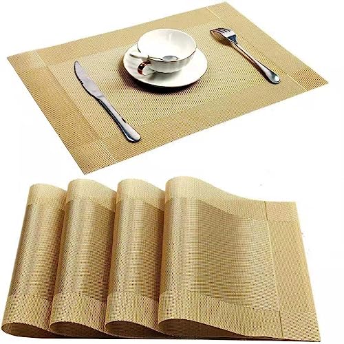 fanquare Platzsets 45x30 cm, Abwaschbare PVC Tischsets für Esstisch, Gewebte Vinyl Tischmatten Hitzebeständig, Abwischbar, 6er Set(Gold) von fanquare