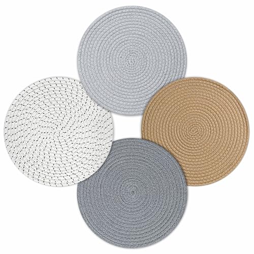 fanquare Platzsets 4er Set, Runde Geflochtene Baumwolle Tischsets, rutschfeste Waschbare Hitzebeständig Platzdeckchen für Esstisch Küche, 30cm von fanquare