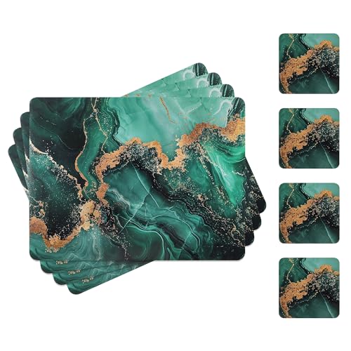 fanquare Platzsets für Esstisch mit Marmor Textur und weicher Korkunterlage - Hitzebeständige Tischsets, 4er Set, Grün, 41x31cm inkl. Untersetzer von fanquare