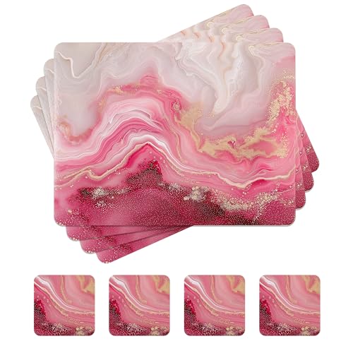 fanquare Platzsets für Esstisch mit Marmor Textur und weicher Korkunterlage - Hitzebeständige Tischsets, 4er Set, Rosa, 41x31cm inkl. Untersetzer von fanquare