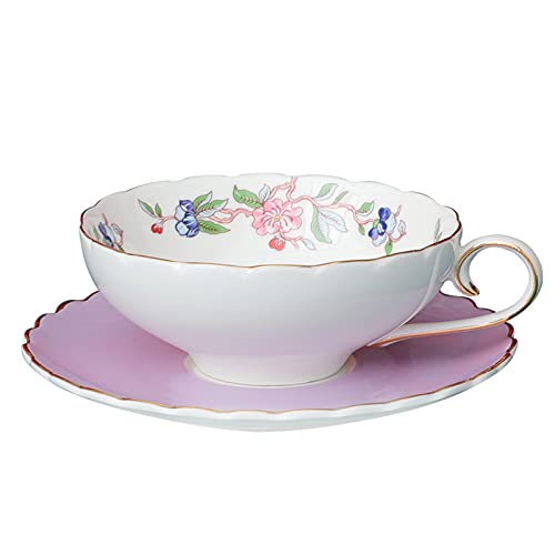 fanquare Porzellan Tasse und Untertasse, Rosa Lotusblume und Vogel Muster, Nachmittagstee Tasse mit Goldrand, Lila von fanquare