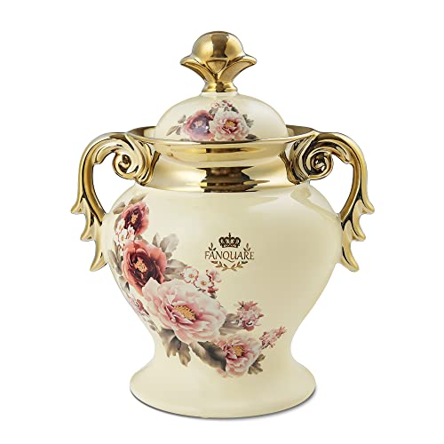 fanquare Porzellan Zuckerdose mit Griffen, Vintage Rosa Geblümt Muster Vase, Küche Lagerung Kanister zur Dekoration von fanquare