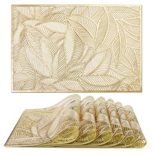 fanquare Rechteckige Tischsets 6er Set, Gold Form des Blattes Platzsets für Weihnachten, rutschfeste Wärmeisolierung Tischsets, Hochzeit, Dinner Parties, Restaurant, 45 x 30 cm von fanquare