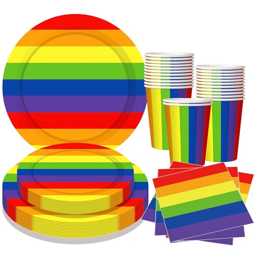 fanquare Regenbogen Partygeschirr Set 120 Stück Bunte Streifen Pappteller Papier Geschirr Enthält Pappteller Tasse Serviette und Gabeln für Pride Party Dekorationen 24 Gäste Party Supplie fanquare Regenbogen Partygeschirr Set 120 Stück Bunte Streifen Pappteller Papier Geschirr Enthält Pappteller Tasse Serviette und Gabeln für Pride Party Dekorationen 24 Gäste Party Supplie von fanquare