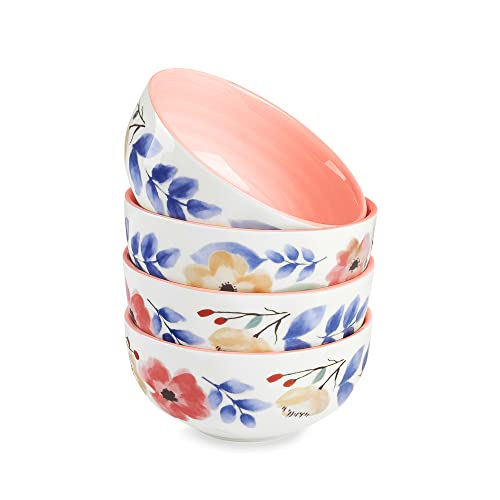 fanquare Rosa Blumen Porzellan Suppenschalen Set, 4 Stück Japanische Ramen Schüssel, Dessertschale Klein Niedlich für Küche von fanquare