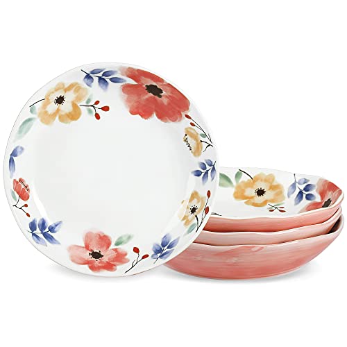 fanquare Rosa Blumen Salatteller Porzellan Set für 4 Personen, Pasta Salatschüsseln Groß, Servierschalen Set Keramik von fanquare