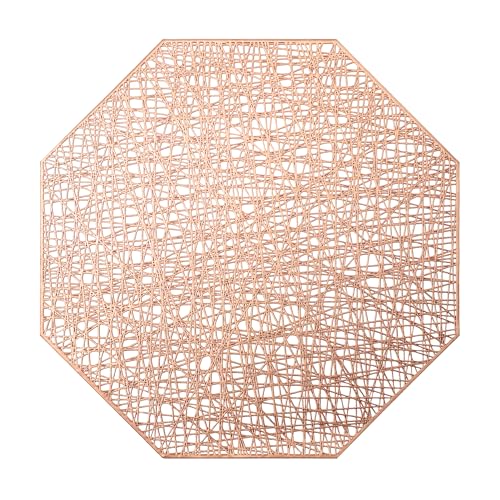 fanquare Rosegoldene Tischsets 6er Set Ausgehöhlte Tischsets 38,5cm Metallische Achteckige Tischsets PVC rutschfeste Hitzebeständige Platzdeckchen für Hochzeiten Partys Hausessen von fanquare