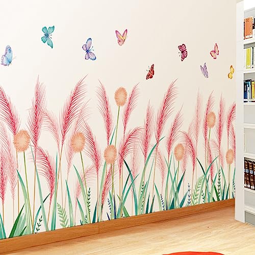 fanquare Rote Blumen Wandtattoo Löwenzahn Schilf Wandabziehbild, Schmetterlinge DIY Vinyl Wandaufkleber Kunst für Schlafzimmer Wohnzimmer Büros Sofa von fanquare