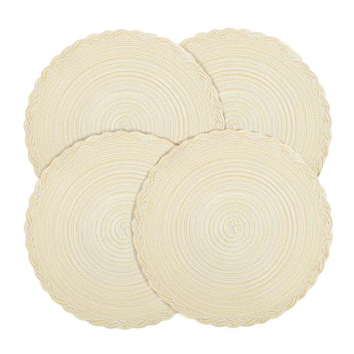 fanquare Runde Platzsets 4er Set Hitzebeständige Geflochtene Platzsets für Küchentisch 38cm Beige Runde Waschbare Tischsets von fanquare