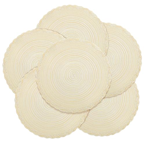 fanquare Runde Platzsets 6er Set Hitzebeständige Geflochtene Platzsets für Küchentisch 38cm Beige Runde Waschbare Tischsets von fanquare