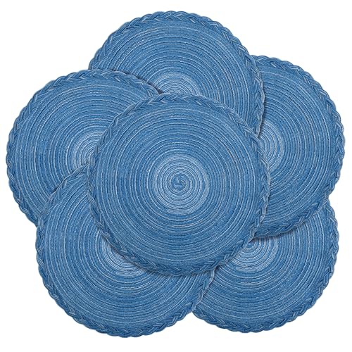 fanquare Runde Platzsets 6er Set Hitzebeständige Geflochtene Platzsets für Küchentisch 38cm Blau Runde Waschbare Tischsets von fanquare