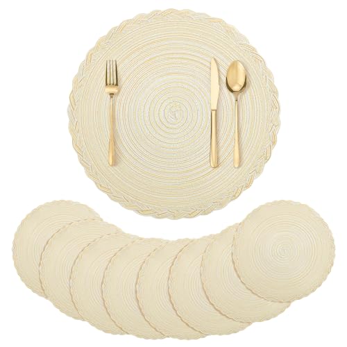 fanquare Runde Platzsets 8er Set Hitzebeständige Geflochtene Platzsets für Küchentisch 38cm Beige Runde Waschbare Tischsets von fanquare