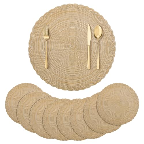 fanquare Runde Platzsets 8er Set Hitzebeständige Geflochtene Platzsets für Küchentisch 38cm Khaki Runde Waschbare Tischsets von fanquare