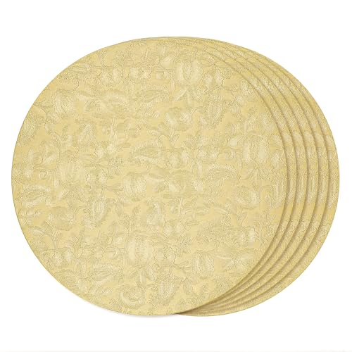 fanquare Runde Tischsets 6er Set Goldene Florale Tischsets 38cm wasserdichte Kunstleder Tischsets Bestickte Platzsets für Küche Party Haus Essen fanquare Runde Tischsets 6er Set Goldene Florale Tischsets 38cm wasserdichte Kunstleder Tischsets Bestickte Platzsets für Küche Party Haus Essen von fanquare
