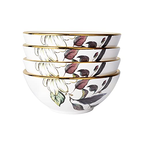 fanquare Set aus 4 Porzellan Salatsuppe, 280ml Japanische Müslischale mit Blumen und Blatt Muster, Stapelbare Ramen Schale, Klein von fanquare