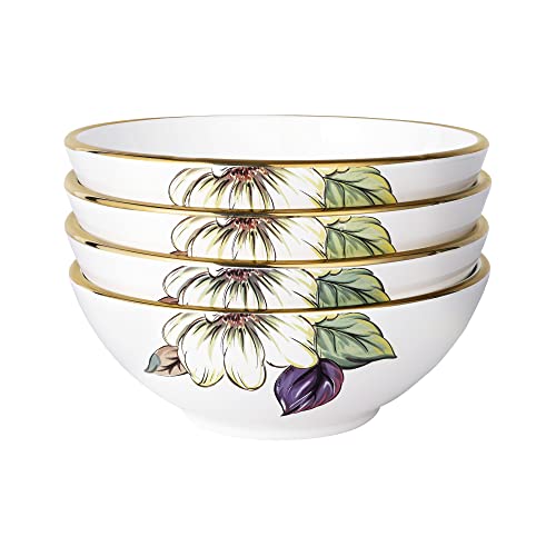 fanquare Set aus 4 Porzellan Salatsuppe, 720ml Japanische Müslischale mit Blumen und Blatt Muster, Stapelbare Ramen Schale, Groß von fanquare