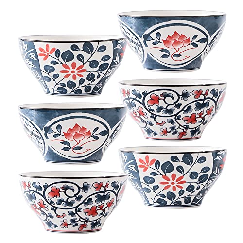 fanquare Set aus 6 Stück Müslischale Porzellan Japanischer Stil, Blaue Blätter und Rote Blumen Ramen Schüssel, Suppenschale Keramik für Desserts Snack Müsli fanquare Set aus 6 Stück Müslischale Porzellan Japanischer Stil, Blaue Blätter und Rote Blumen Ramen Schüssel, Suppenschale Keramik für Desserts Snack Müsli von fanquare
