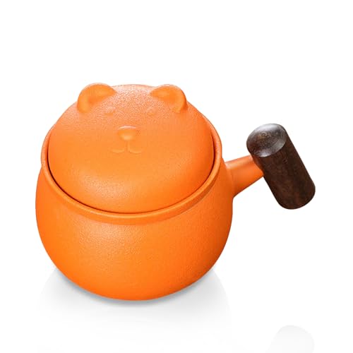 fanquare Tee-Ei-Becher Niedlicher Bär Orange Keramik Teetasse mit Deckel, Tragbarer Reise Tee Ziehbecher für loses Blatt von fanquare