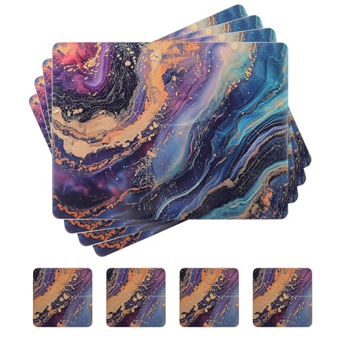 fanquare Tischsets und Untersetzer Sets 4 Kork Marmor Tischsets Rechteckig Bunte Tusche und Wash Malerei Platzsets für Tisch Wasserdicht Hitzebeständig Tischsets für Küche Heimdekoration 41x31cm von fanquare